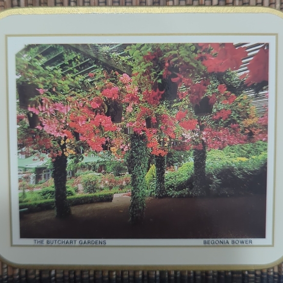 Vintage Cork Back Coasters Set-6 Butchart Gardens Scenes Canada Original Box - Picture 5 of 13